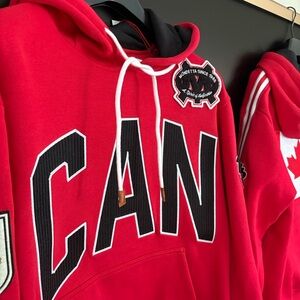 Red CAN Hoodie with Black and White Accents Unisex